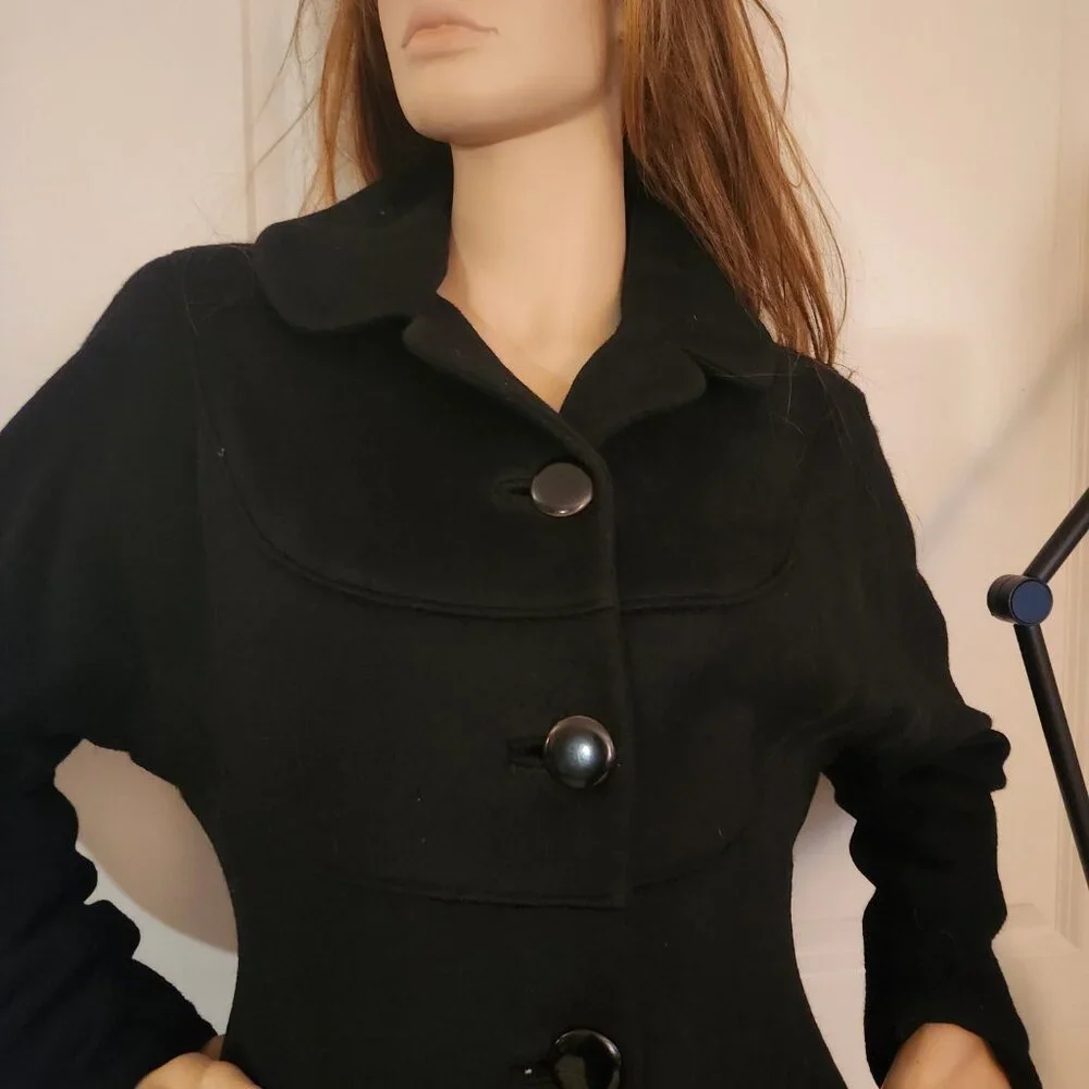 Vintage Princess  Black Wool Coat MCM  Est Size 2 to 4 Wearable Collectors Item - Picture 6 of 17